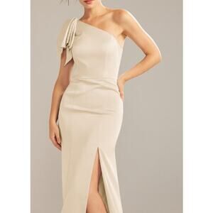 AW BRIDAL 2 XS champagne Dorsey satin bridesmaid formal party maxi dress NEW B35